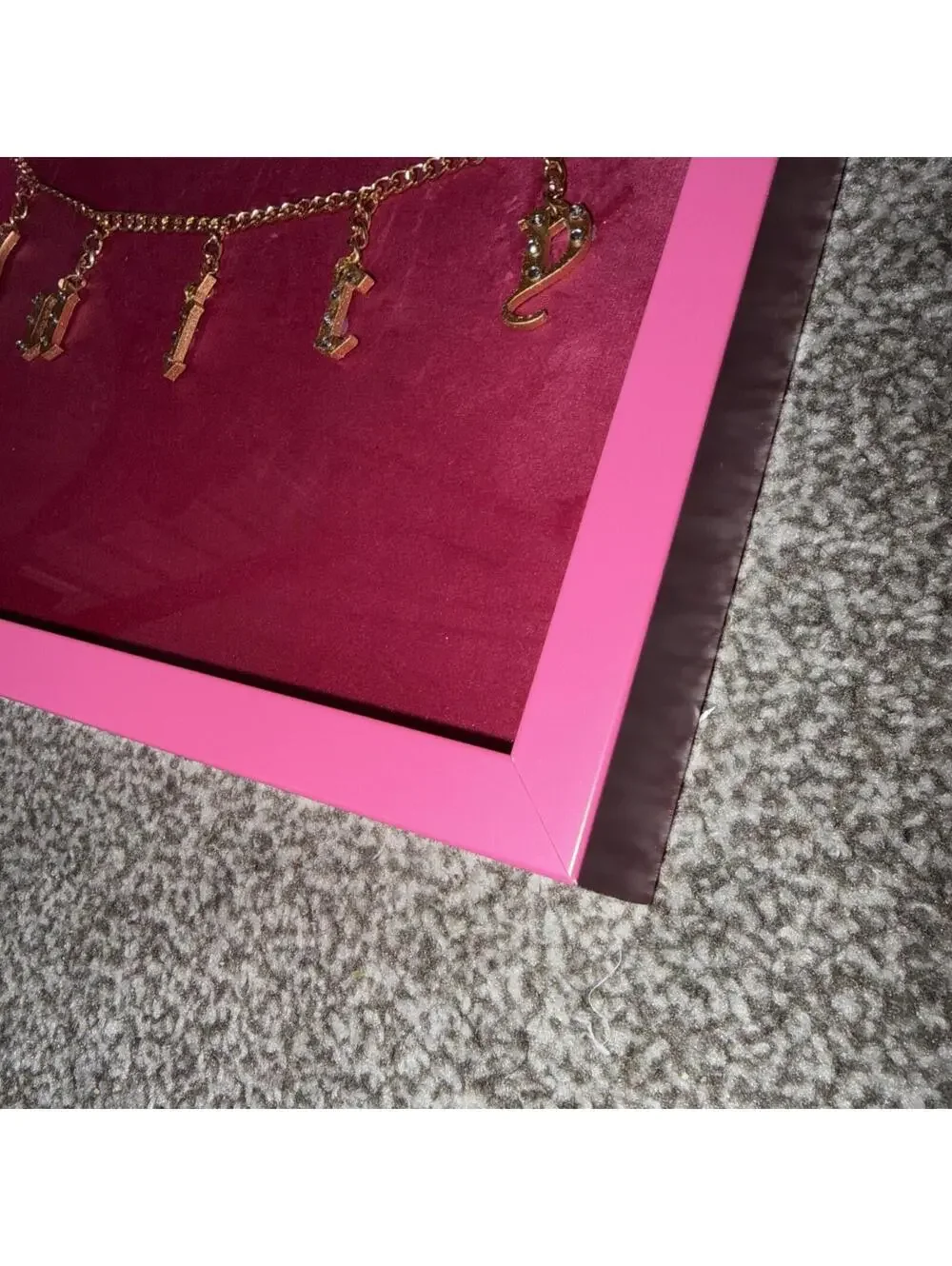Juicy Couture Trinket Tray Hot Pink Glass Jewelry Vanity Decor 13x10